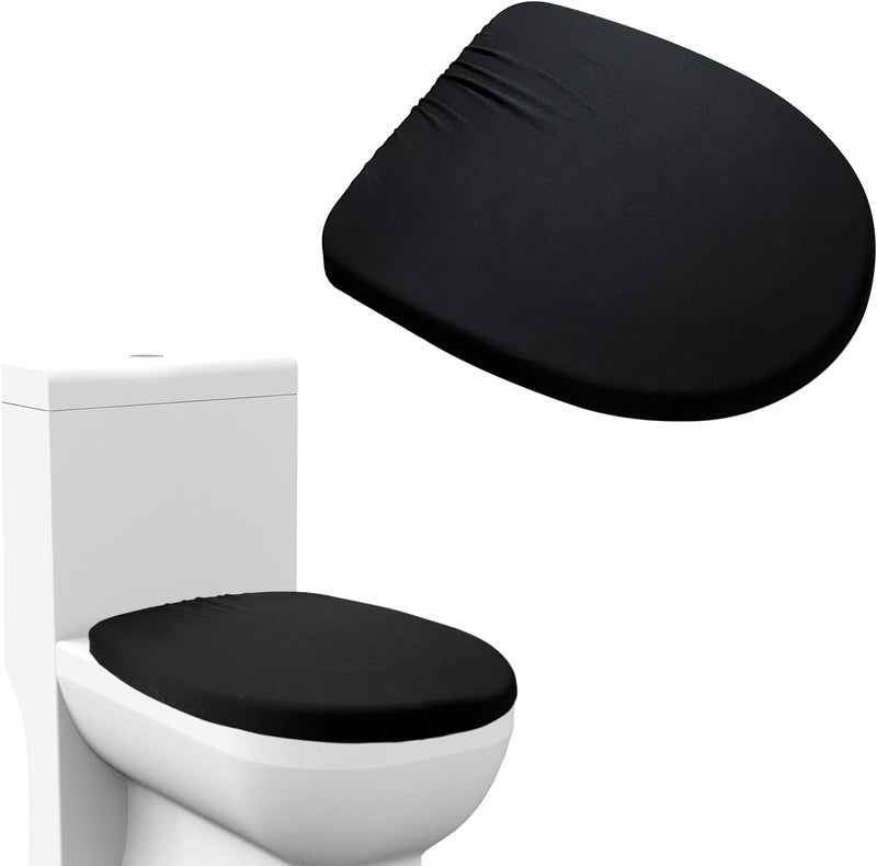 OXDFK Black Toilet Lid Cover, Toilet Lid Cover with Elastic Bottom, Replacement Universal Toilet Lid Cover, for Bathroom Decor Accessories, Washable - Image 1